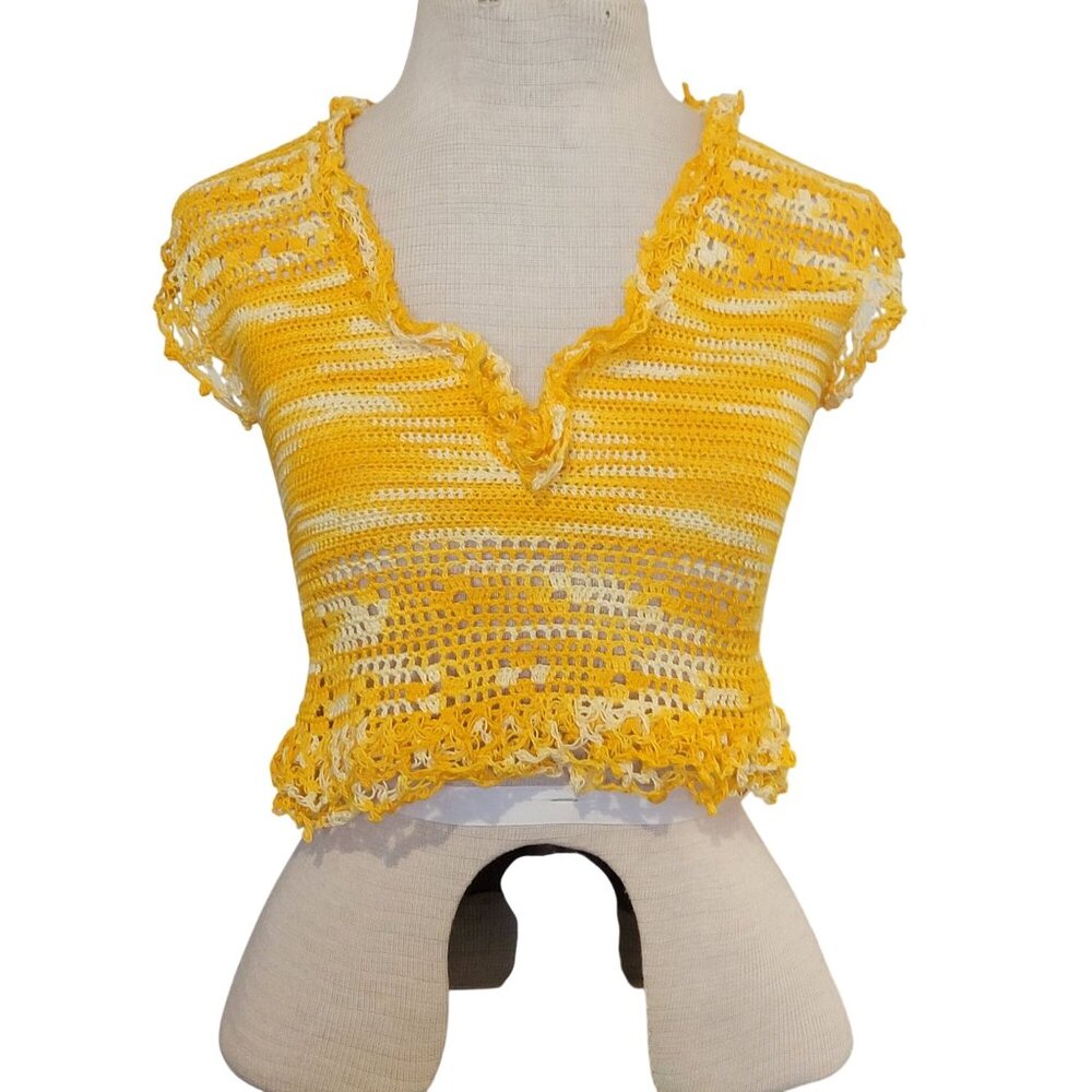 Crochet Crop Top Vintage 70s Boho Hand Made Hippy Festival Coquette